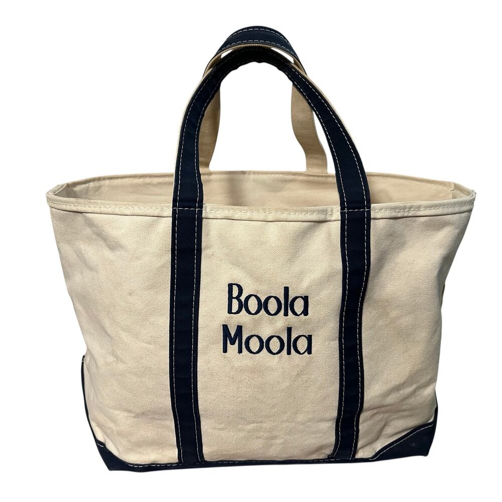 LL Bean Boat & Tote Bag 1990’s - Large - Made In USA - Classic Navy & Cream